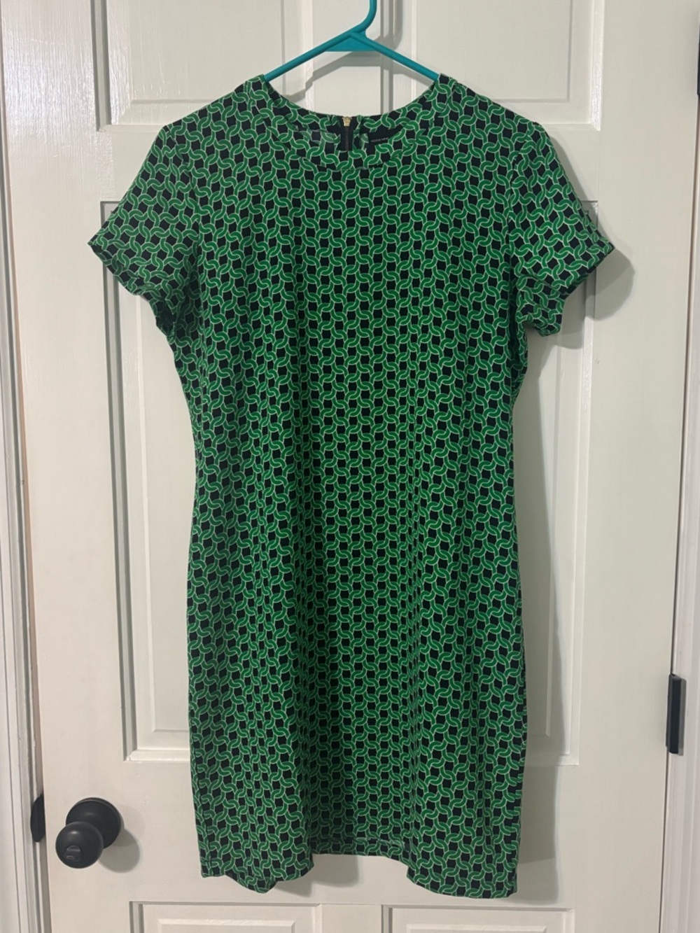 Adrienne Vittadini Dress Short Sleeve Green Navy White Preppy Modern Chic Size 4